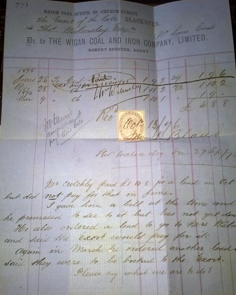 Wigan Coal and Iron unpaid invoice Wigan Coal and Iron unpaid invoice