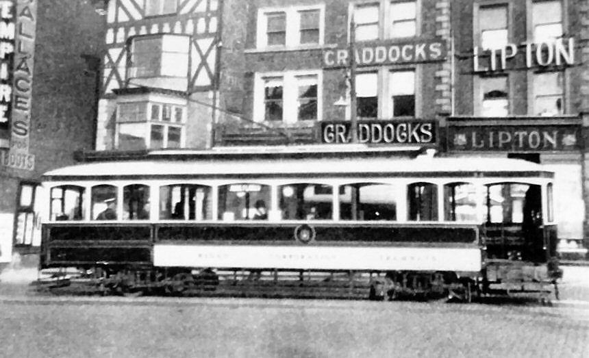 Wigan Corporation Tram in the town centre. Wigan Corporation Tram in the town centre.