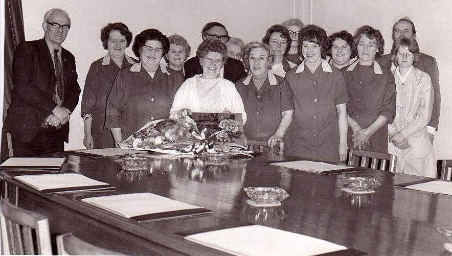 Reeds cleaning staff, 1975. Reeds cleaning staff, 1975.