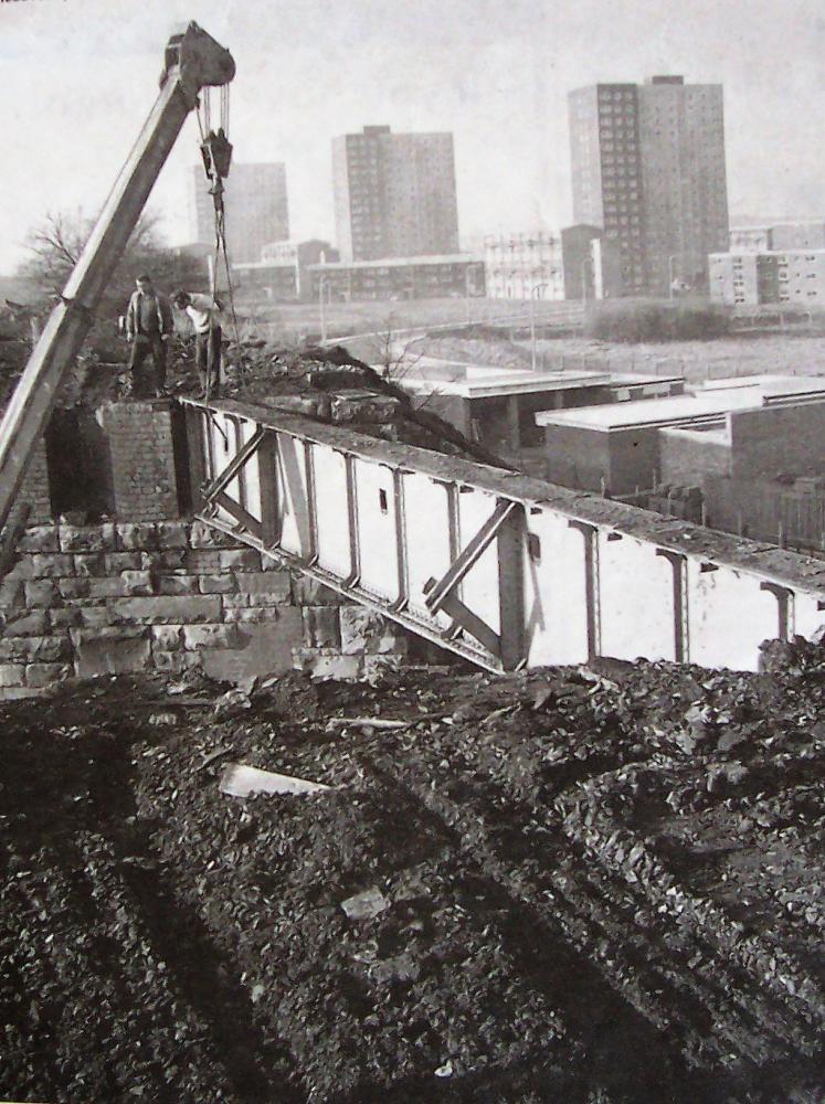 Pemberton loop line bridge demolition 1971 Poolstock Lane. Pemberton loop line bridge demolition 1971 Poolstock Lane.