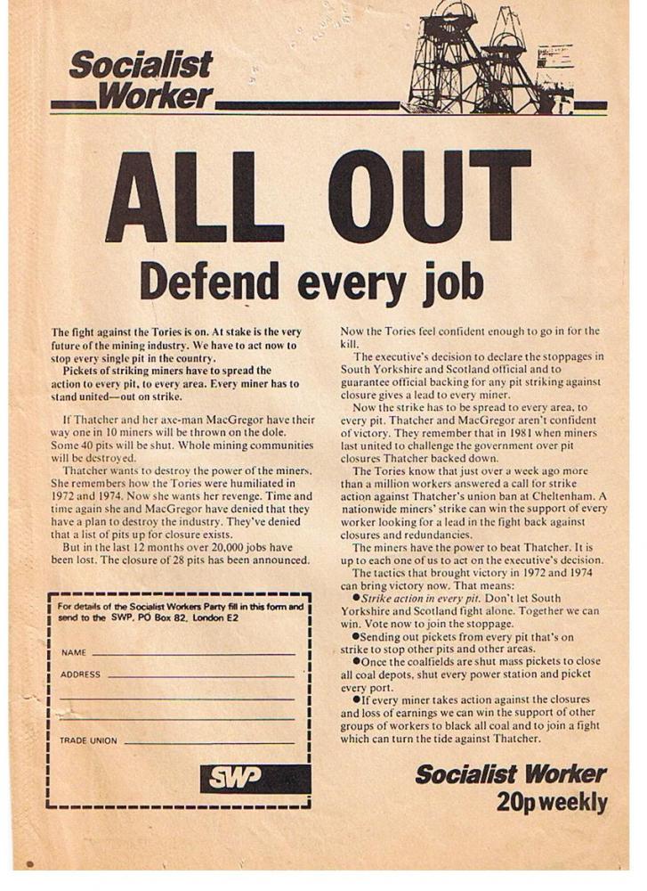 handbill from 1984/85 miners strike