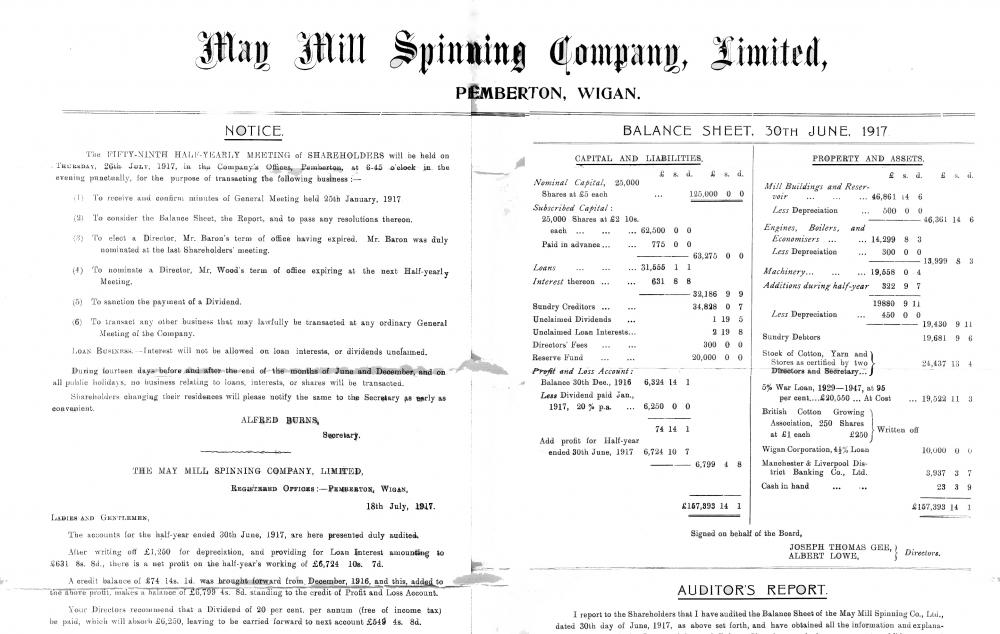 May Mill balance sheet 1817 May Mill balance sheet 1817