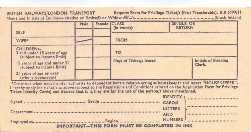 Privilege Tickets Request Form BR/LT