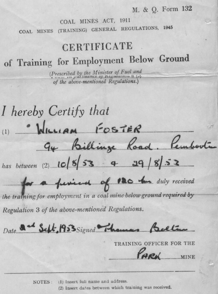 training certificate for underground