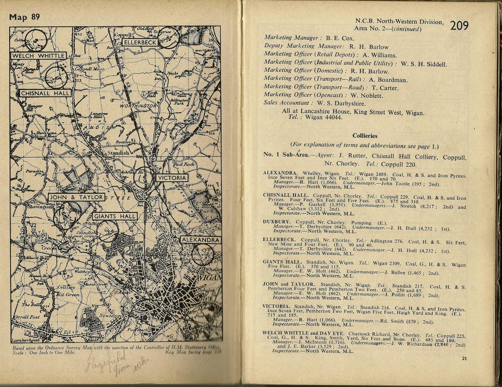 Map from 1949 edition of "Guide to the Coalfields" of the Standish coalfields.