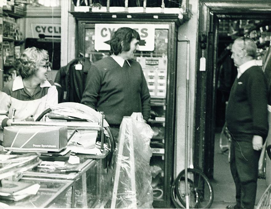 Inside Oliver Somers Cycle Shop, c1975. Inside Oliver Somers Cycle Shop, c1975.