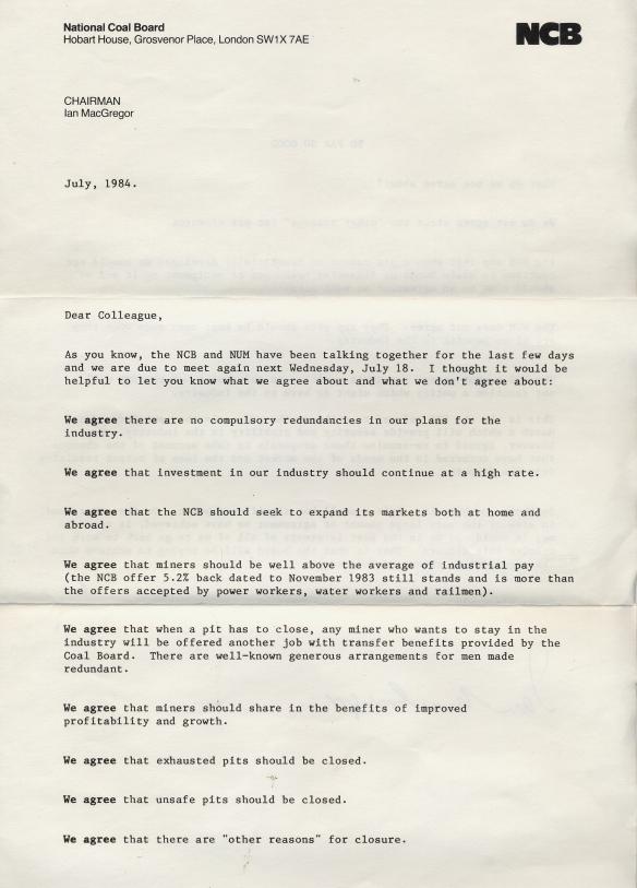 1984 Miners Strike Letter 1