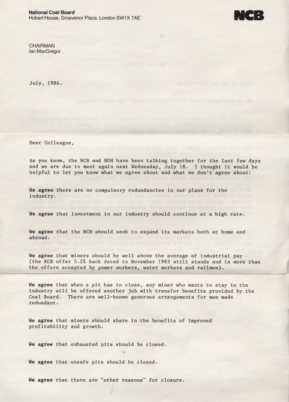 1984 Miners Strike Letter 1 1984 Miners Strike Letter 1