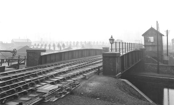 Wigan Central railway line on the canal bridge