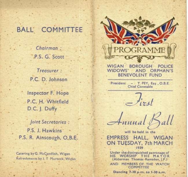 Programme of First Police Ball, at the Emp in 1939.