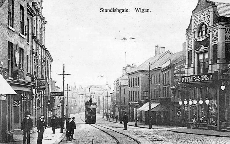 Tram in Standishgate. Tram in Standishgate.