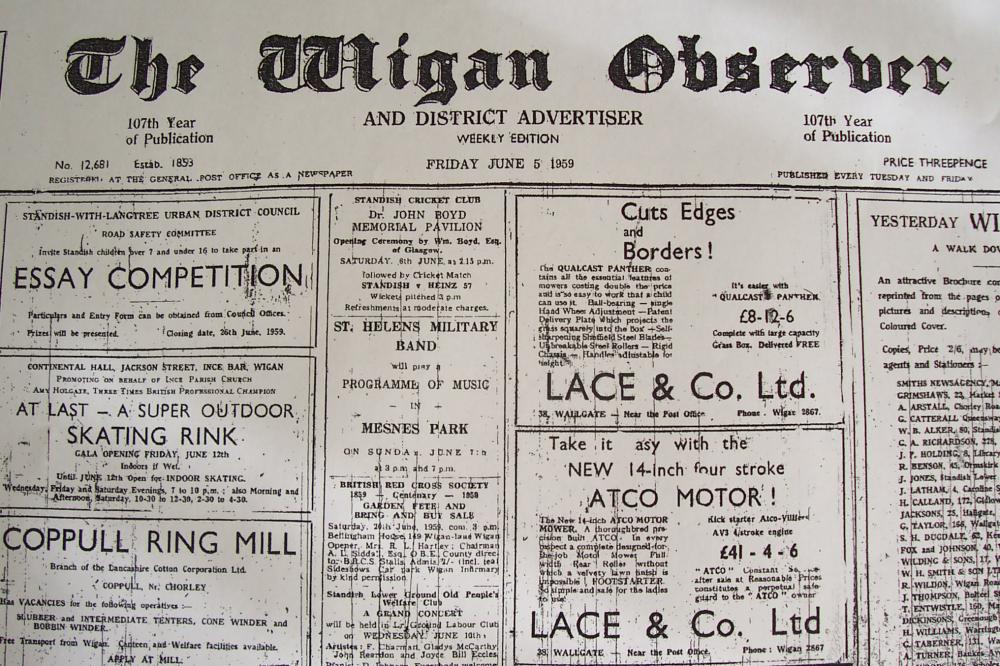 A 1959 masthead of the Wigan Observer