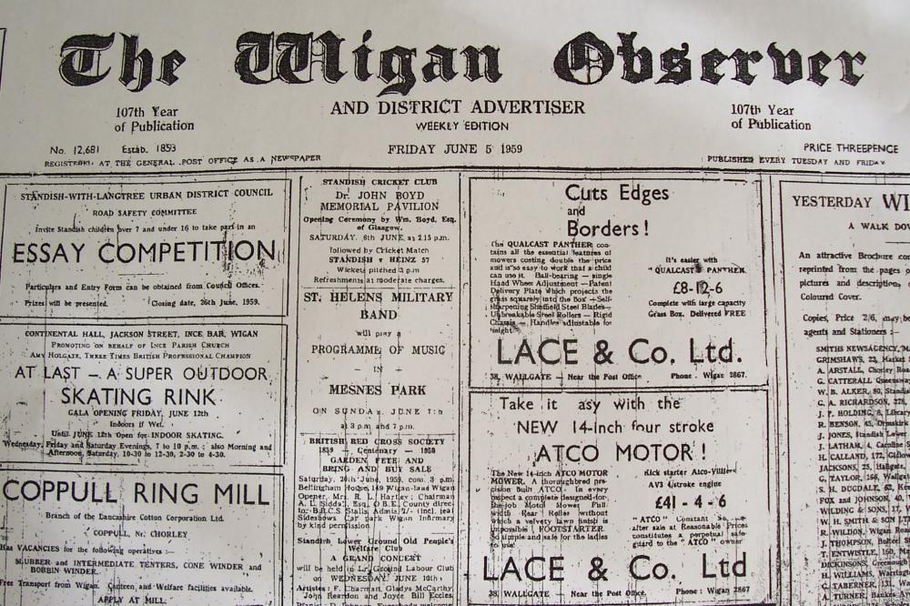 A 1959 masthead of the Wigan Observer A 1959 masthead of the Wigan Observer
