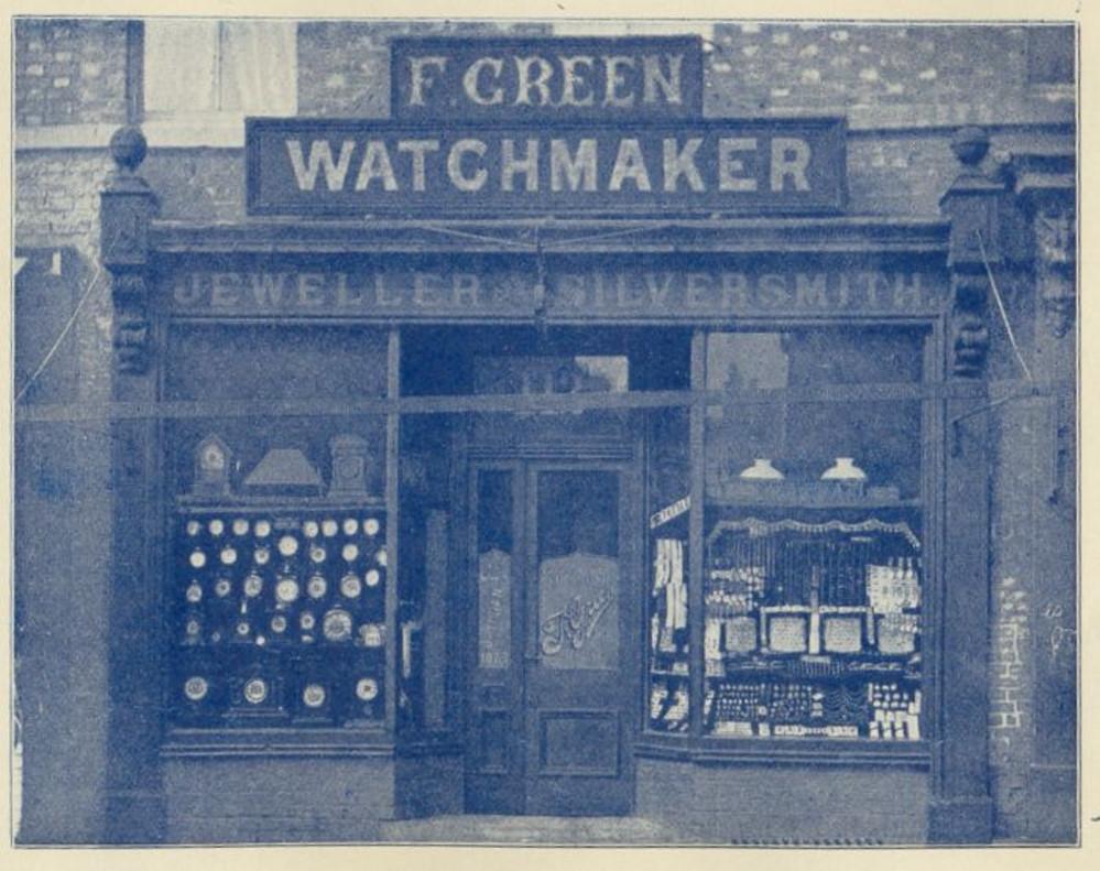 FRED GREEN WATCHMAKER SHOP. 1908 FRED GREEN WATCHMAKER SHOP. 1908