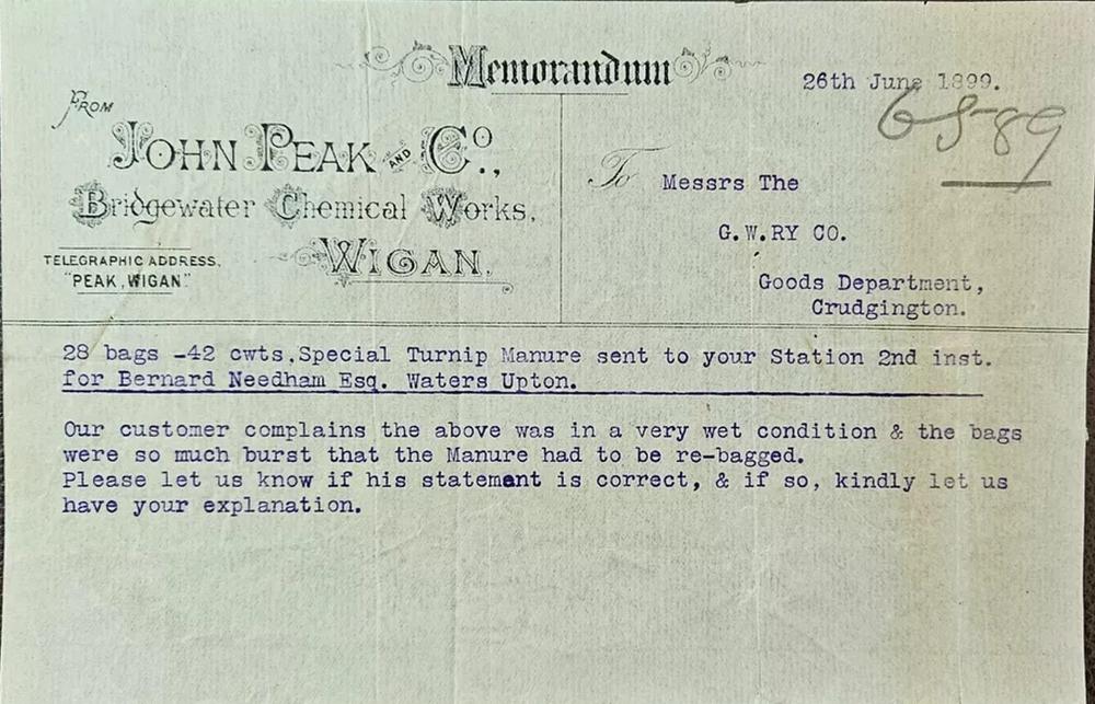 LETTER TO THE G.W.R 1899