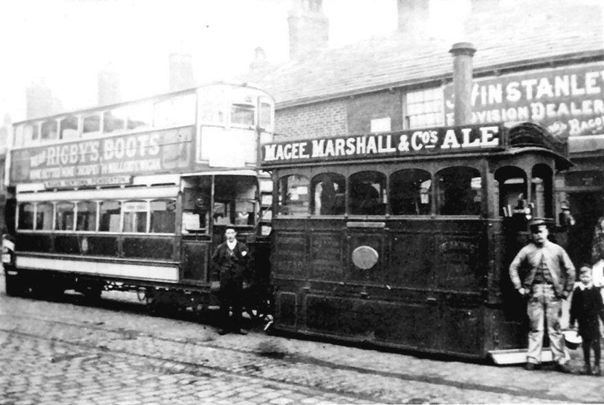 Steam powered tram, c1890. Steam powered tram, c1890.
