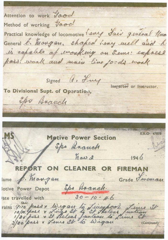 LMS, Springs Branch MPD, Report on Cleaner or Fireman, 1946 (small card) LMS, Springs Branch MPD, Report on Cleaner or Fireman, 1946 (small card)