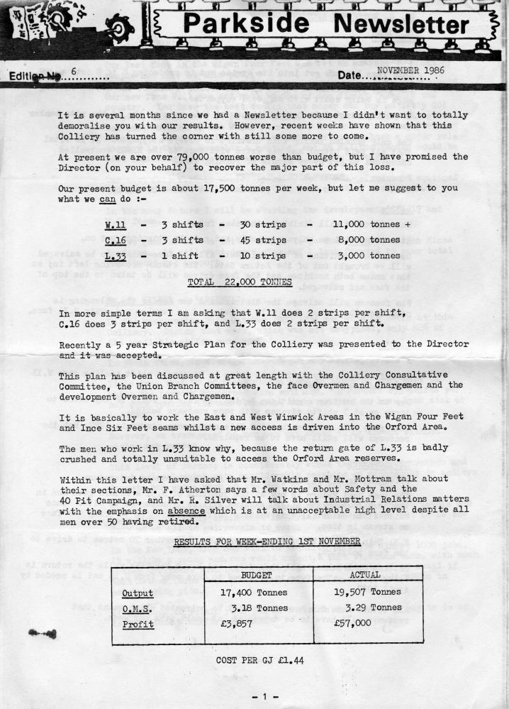 Parkside colliery Newsletter - F Reid - 001 Parkside colliery Newsletter - F Reid - 001