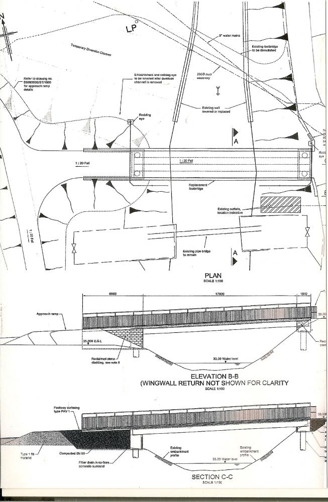 Part of the plan for the replacement footbridge across the River Douglas.