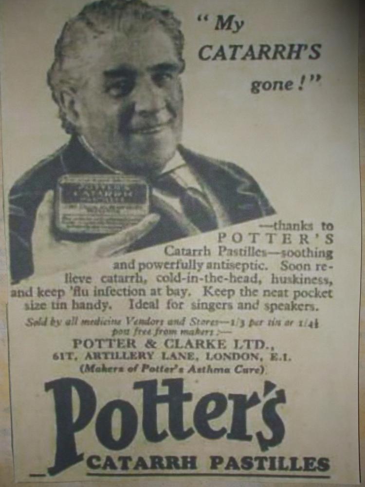 Advertising Poster for Potter's Catarrh Pastilles