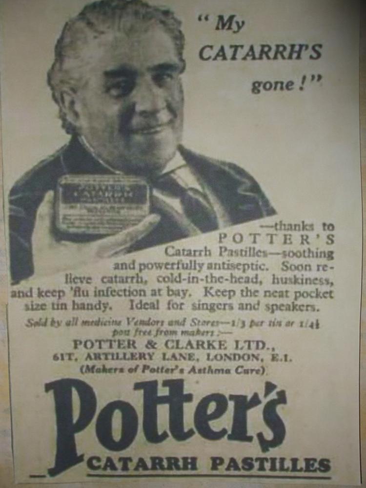 Advertising Poster for Potter's Catarrh Pastilles Advertising Poster for Potter's Catarrh Pastilles