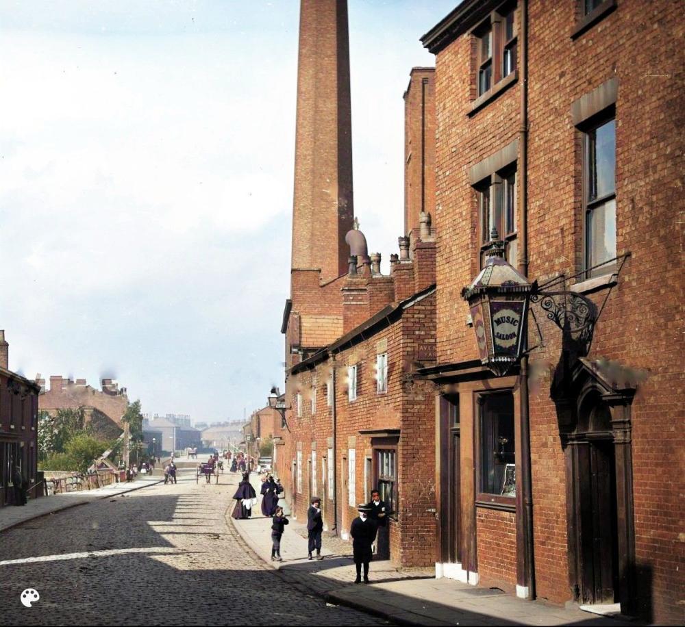 Street scenes - Bridge Street, Leigh 1890’s, colourised