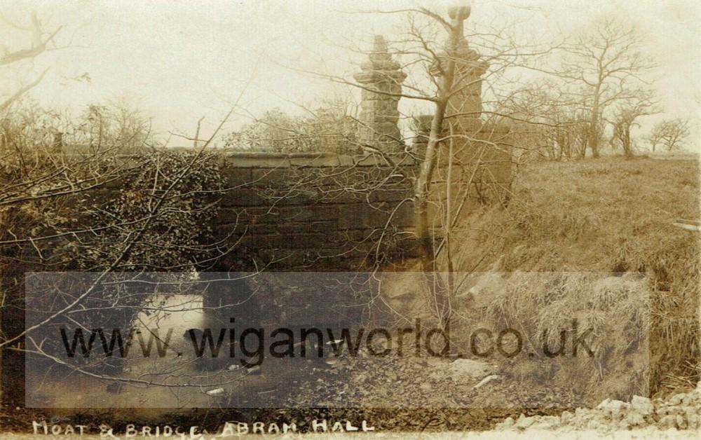 Moat and Bridge Abram Hall. Postcard 