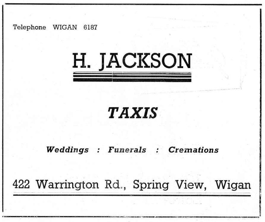 Jackson's Taxis, 1951-52 advert Jackson's Taxis, 1951-52 advert