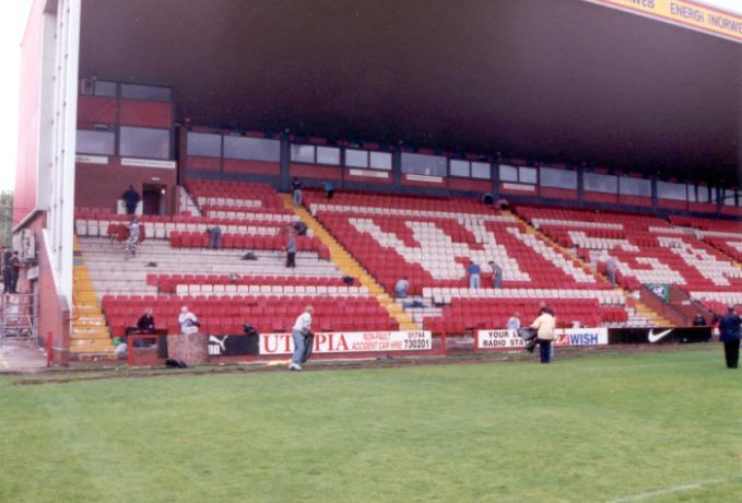 Fans helping themselves to seats and turf.