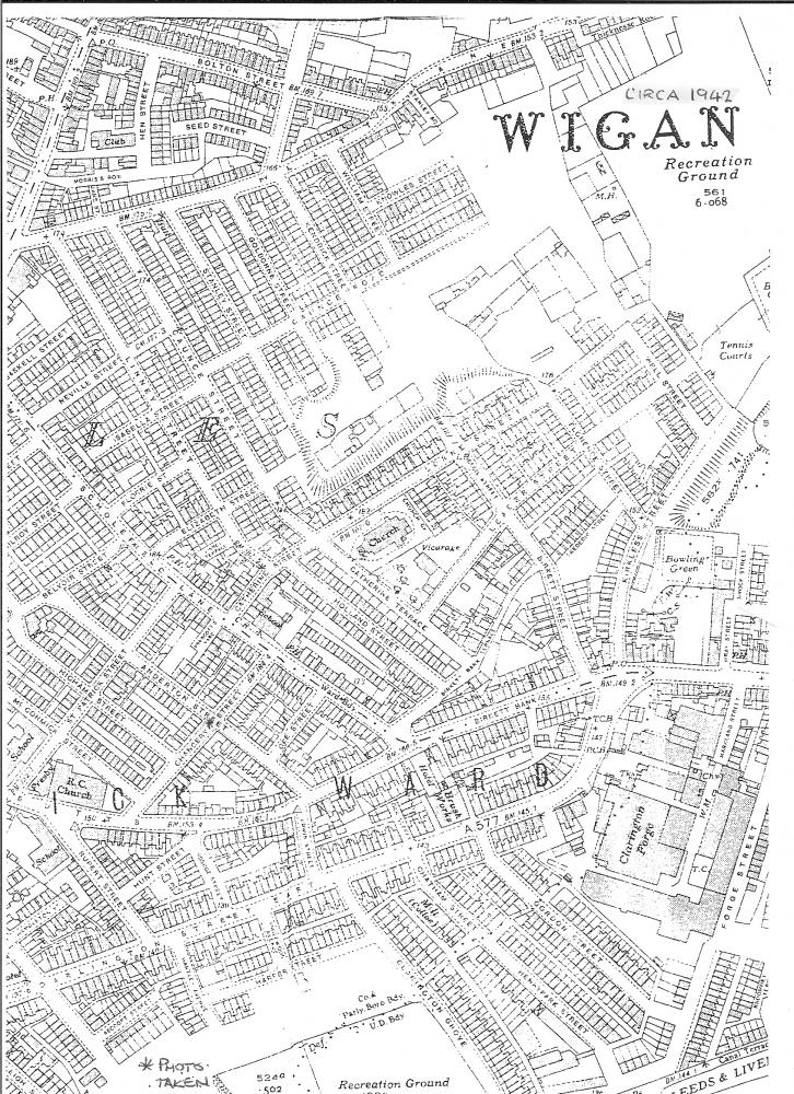 St Catharine's Area of Scholes Street Map circa 1942