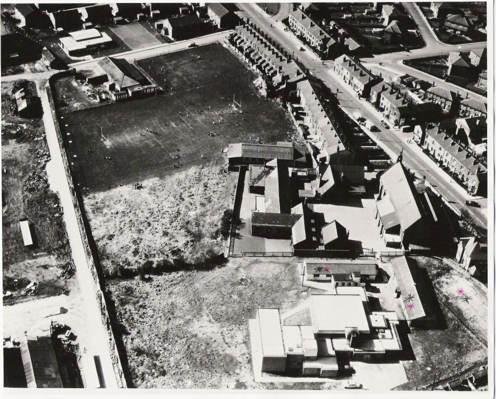 aeriel view of Ince showing St. Williams' Church and School 1972 aeriel view of Ince showing St. Williams' Church and School 1972