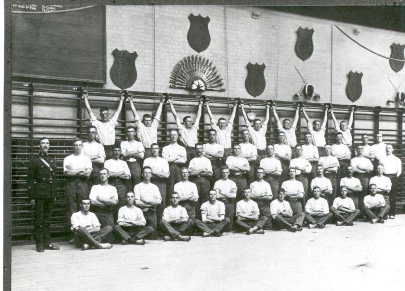 Manchester Regiment in Drill Hall. Manchester Regiment in Drill Hall.