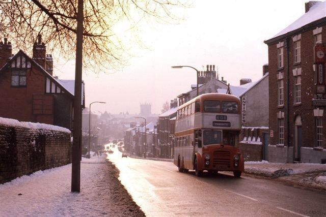 Looking down Wigan Lane towards Wigan, January 1979.