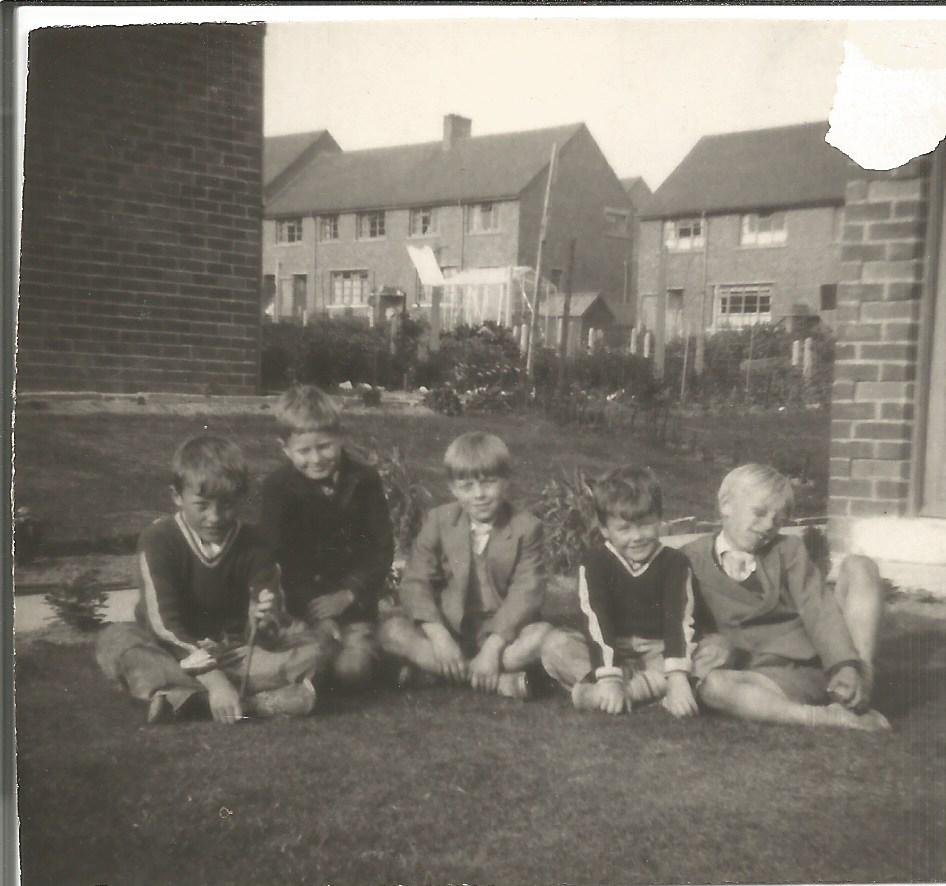 Hunter-Gatherers (part-squad) - 1958. l to r: J. Boardman, T. Rimmer, S. Gormley, B. Burke, P. Gormley.