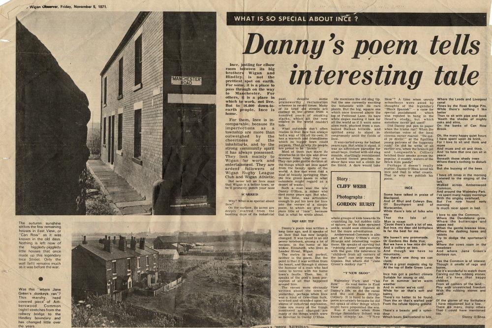 NEWSPAPER CUTTING 1971. Danny's Poem. NEWSPAPER CUTTING 1971. Danny's Poem.