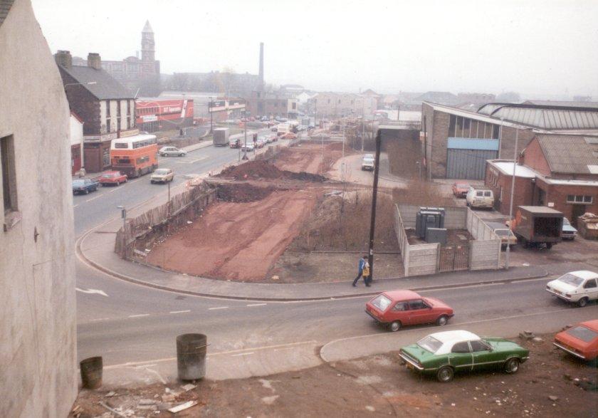 Road construction, Wallgate, c1980.