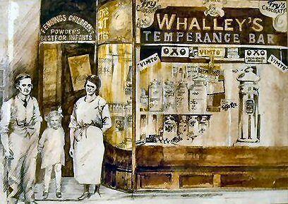 Drawing of Whalley's Temperance Bar from original photo, c1930.