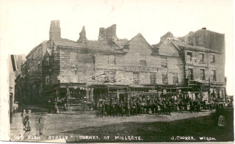 "Old Fish Stalls", corner of Millgate. "Old Fish Stalls", corner of Millgate.