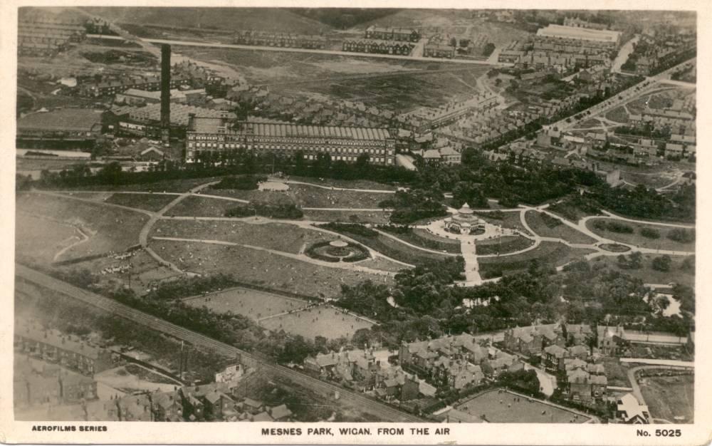 Mesnes Park, Wigan, from the air.