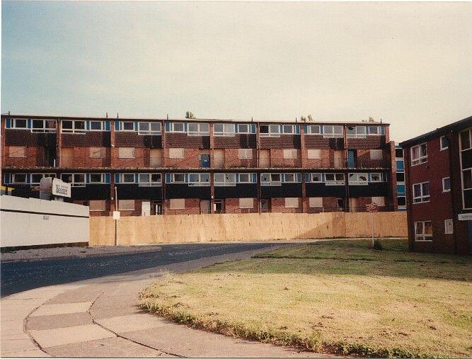 The maisonettes on Masefield drive, awaiting demolition.