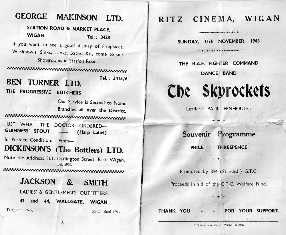 Skyrockets RAF Fighter Command Dance Band Concert Programme ant Ritz Cinema (1)