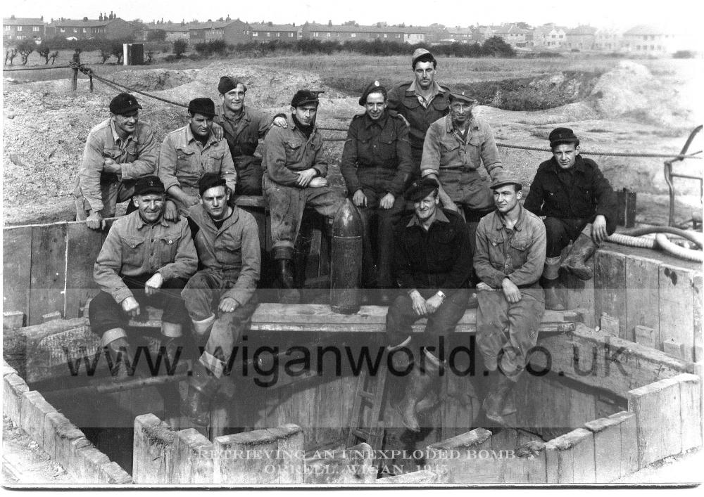 Retreiving an unexploded bomb Orrell 1945 Retreiving an unexploded bomb Orrell 1945