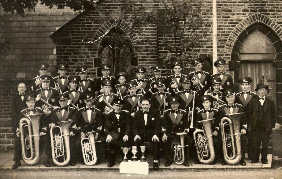 Haigh Prize Band outside Our Lady's Church, Haigh 1955