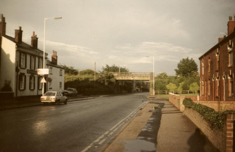 Disused Whelley Loop line Railway  Bridge,Wigan Road Hindley June 1989