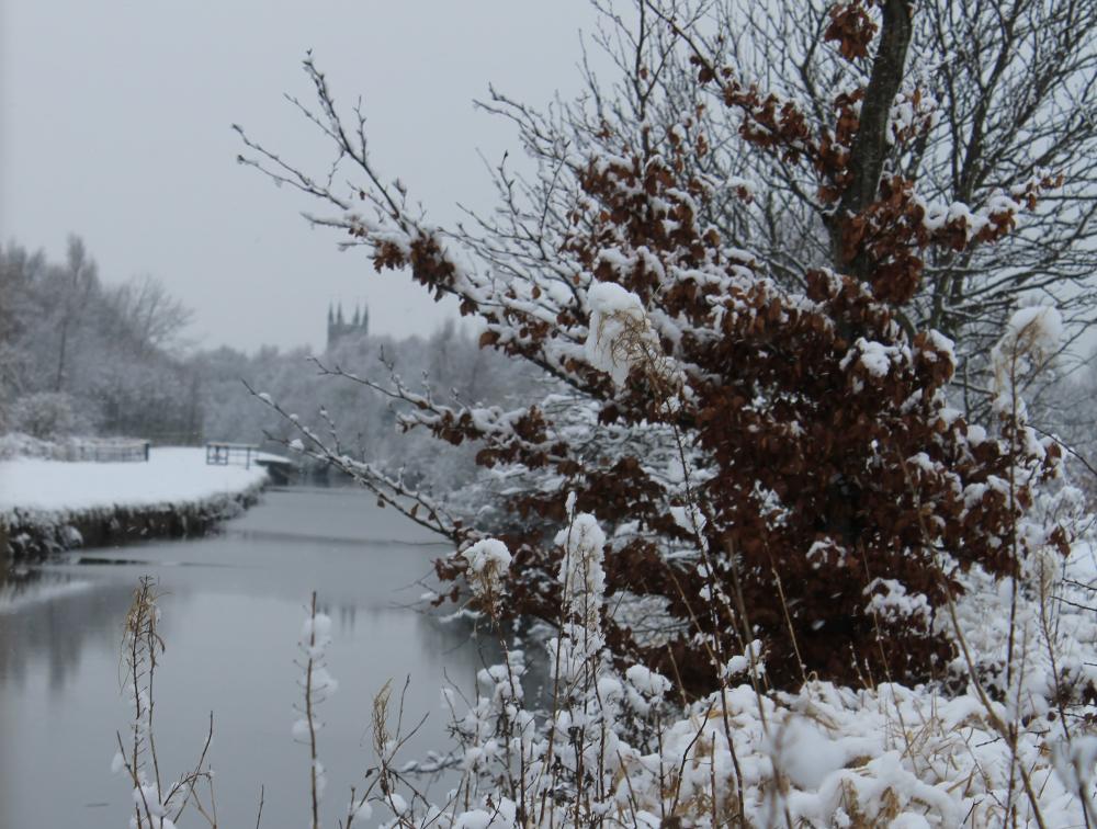 Leeds-Liverpool Canal with St James and St Thomas Church.