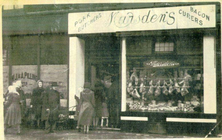 Marsden's Butchers on the corner of Caroline St, Wallgate, 1950. Marsden's Butchers on the corner of Caroline St, Wallgate, 1950.