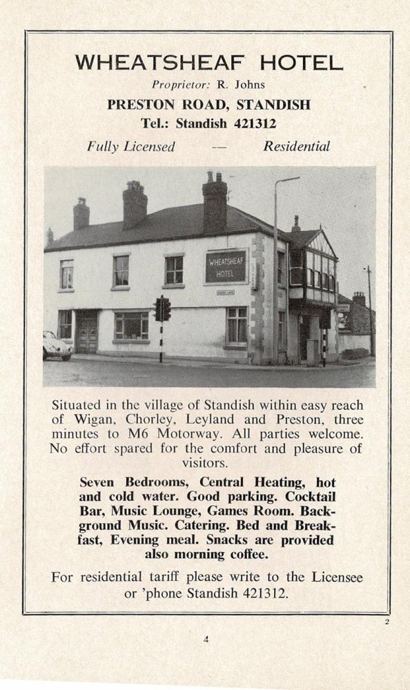 WHEATSHEAF HOTEL ADVERT c. 1970