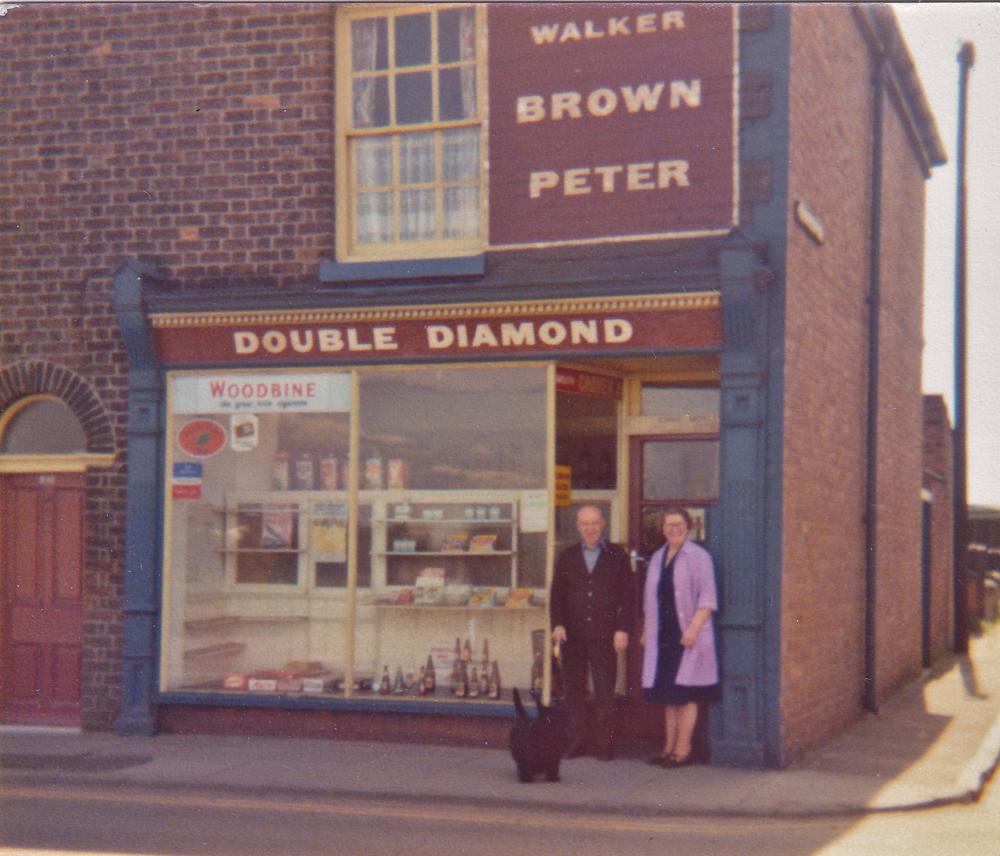 Pic from John Mosley of his parents outside their off-licence