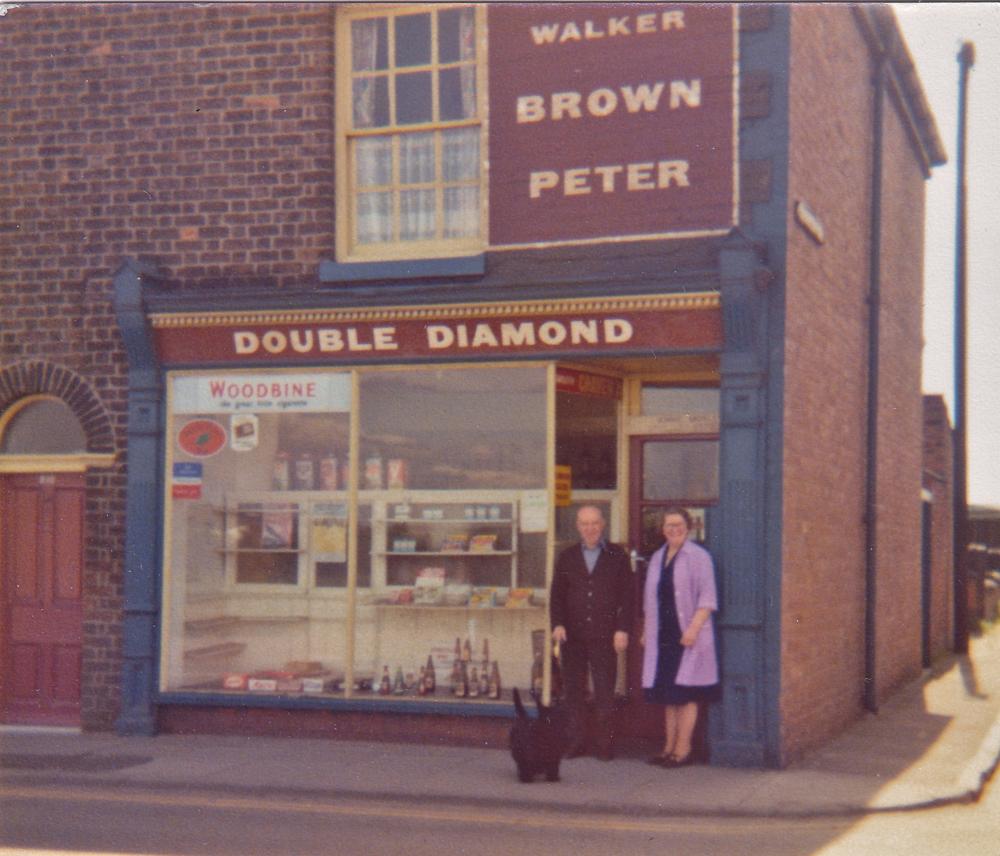 Pic from John Mosley of his parents outside their off-licence Pic from John Mosley of his parents outside their off-licence