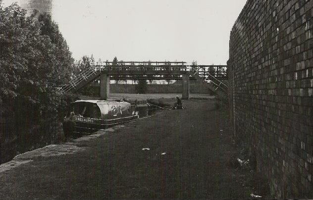 Leigh branch line and canal at Poolstock, c1984. Leigh branch line and canal at Poolstock, c1984.